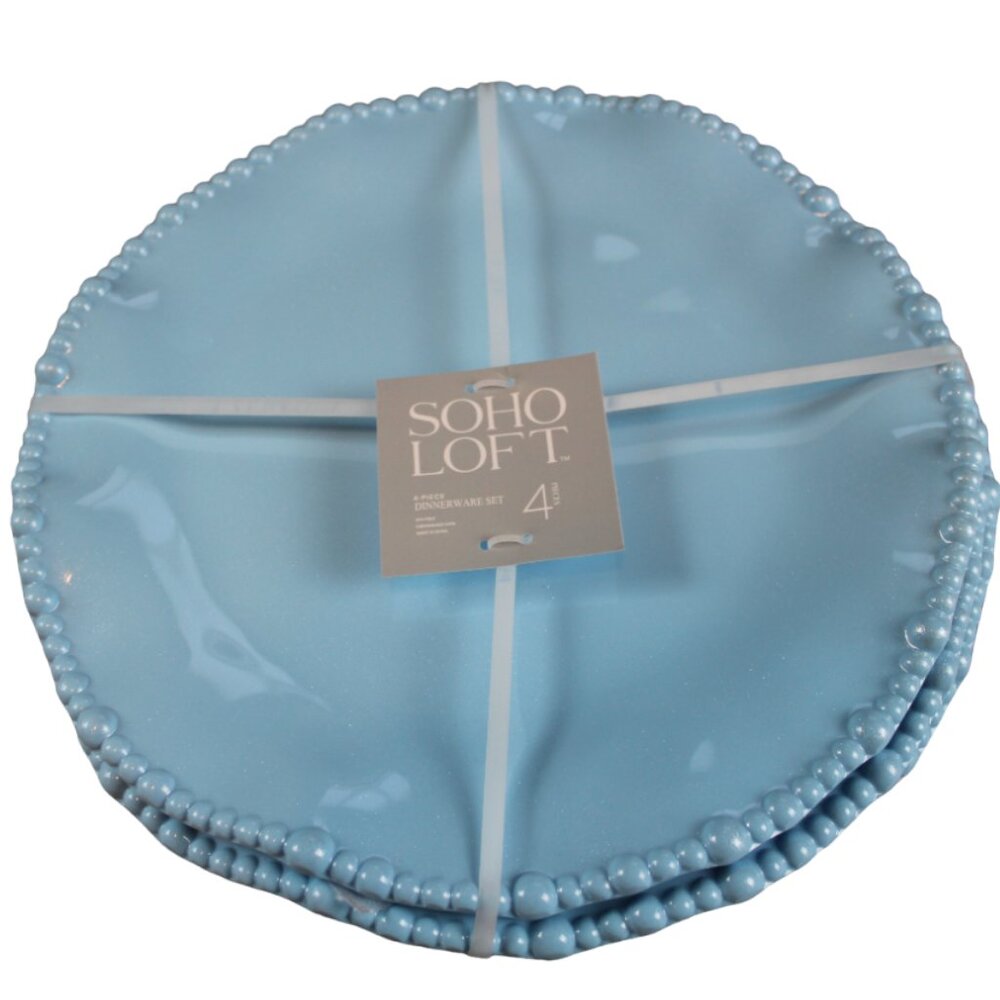 Soho Loft Dinner Plates Blue Shimmer Pearl Edge Set of 4 Melamine 10.75" NWT